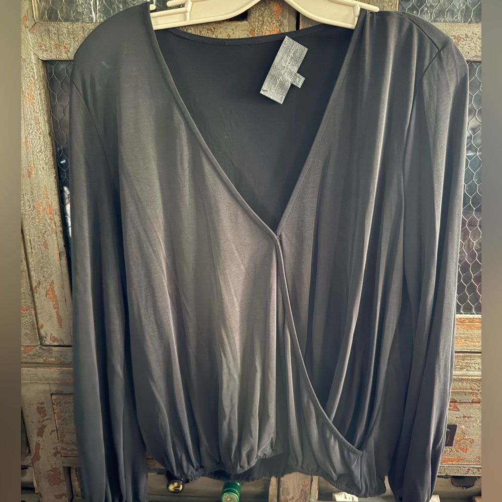 Anthropologie Charcoal V-Neck Blouse